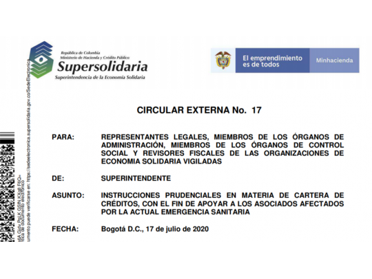 CIRCULAR EXTERNA No. 17 Supersolidaria Julio 17 2020
