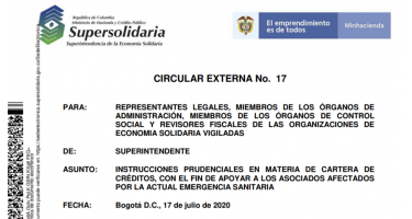 CIRCULAR EXTERNA No. 17 Supersolidaria Julio 17 2020 CIRCULAR EXTERNA No. 17 Supersolidaria Julio 17 2020
